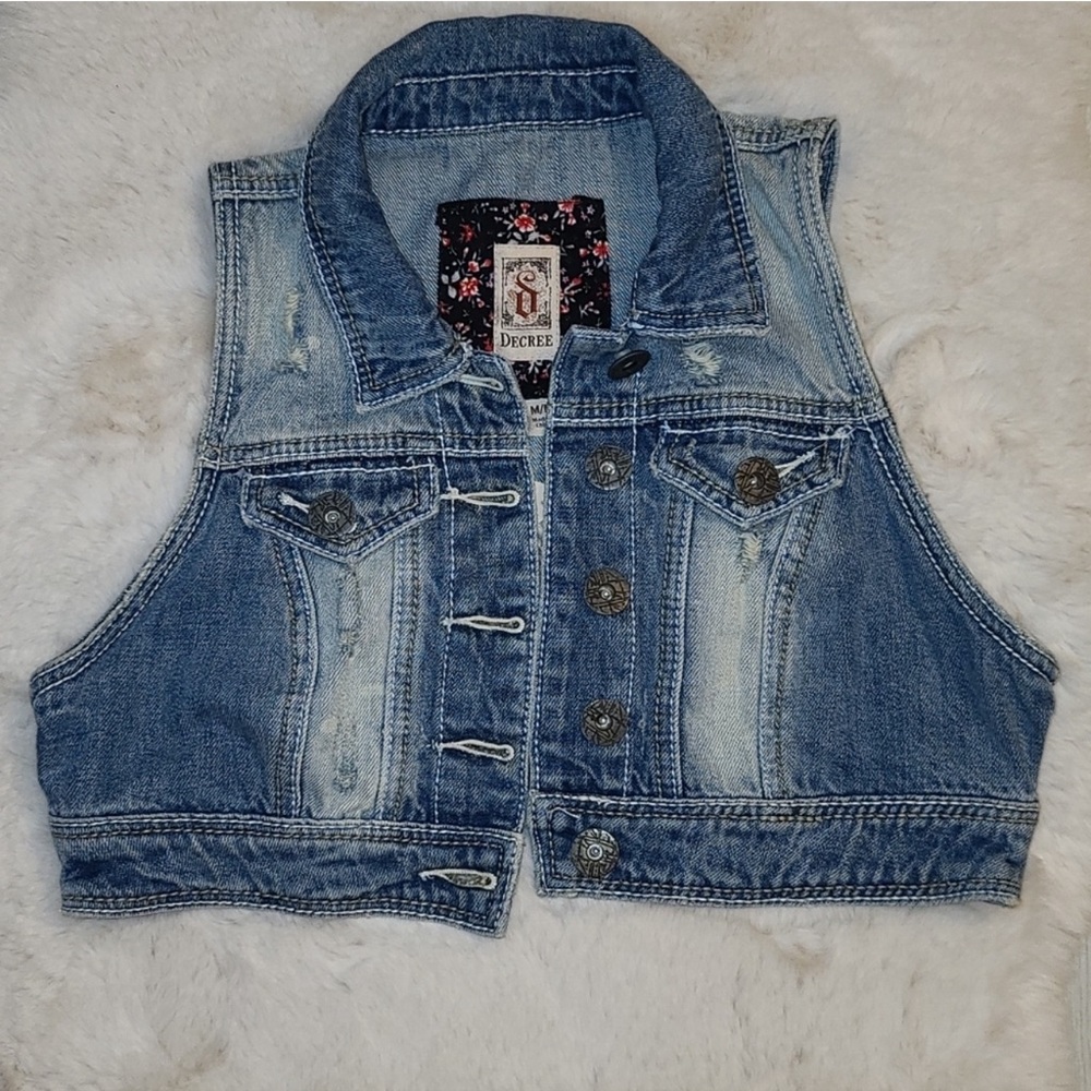 Decree Crop Denim Jacket Vest Small